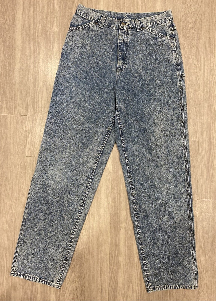 Vintage Lee Riveted Jeans Womens 30x33.5 Blue Jean Acid Wash 12 L