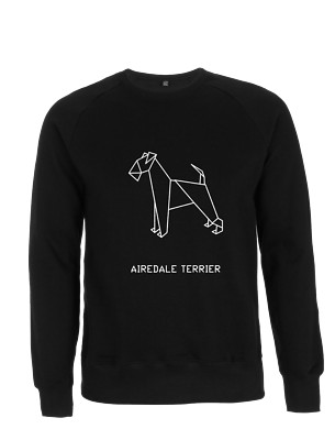 Rollkragenpullover Raglan schwarz HERREN ORIGAMI DOG AIREDALE TERRIER DSHIRT Sweatshirt