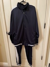 Men s Retro Striped Lightweight Track Suit. Navy And White Pants And Jacket. XL