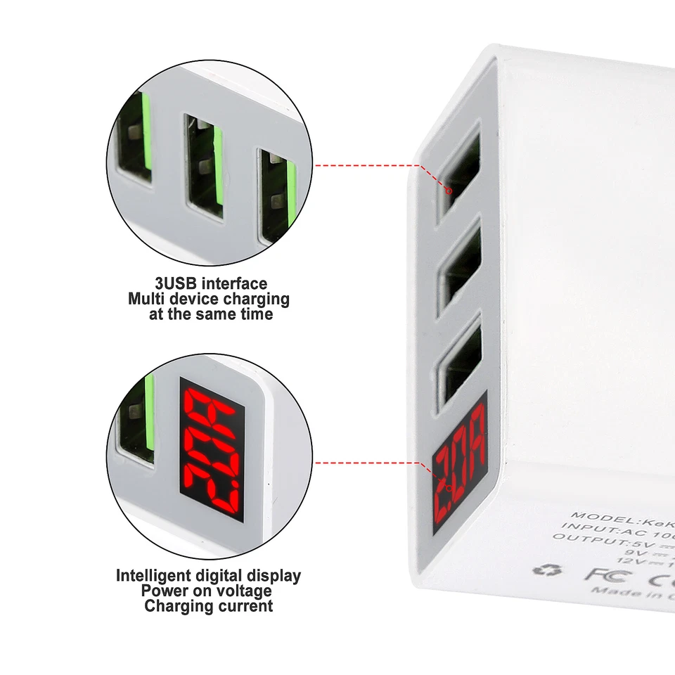 Pacote com 5 adaptadores carregador de parede cubo USB bloco de carregamento rápido 3 portas QC 3.0 plugue EUA - Imagem 2 de 4