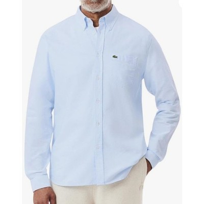 Lacoste Men's Long Sleeve Oxford Collar Regular Fit Woven Button Shirt Blue S