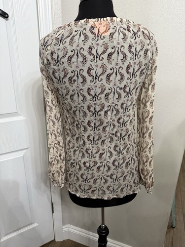 TUNICA SETA SOPHIE TORY BURCH stampa cavalluccio marino manica lunga trasparente taglia 6 preppy - Foto 5 di 9