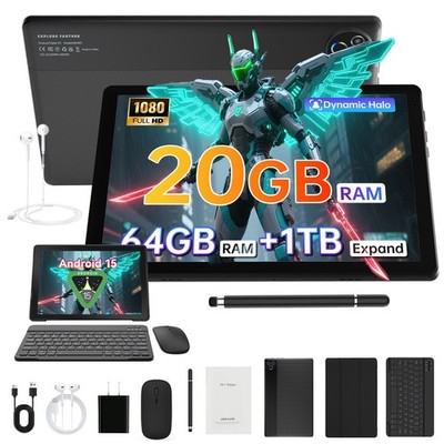 Android15 Tablet 64GB 10.1 in IPS HD Touchscreen Quad Core Processor Dual Camera