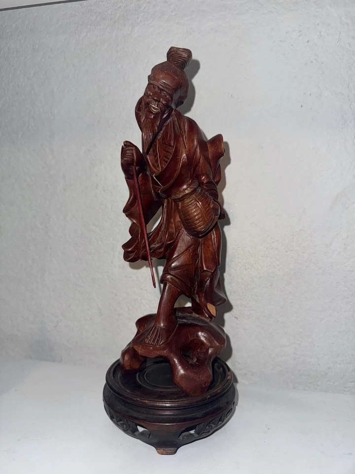 Highly Detailed Finely Carved Qing Dynasty Carved Rose Boxwood Fisherman - Image 2 of 4