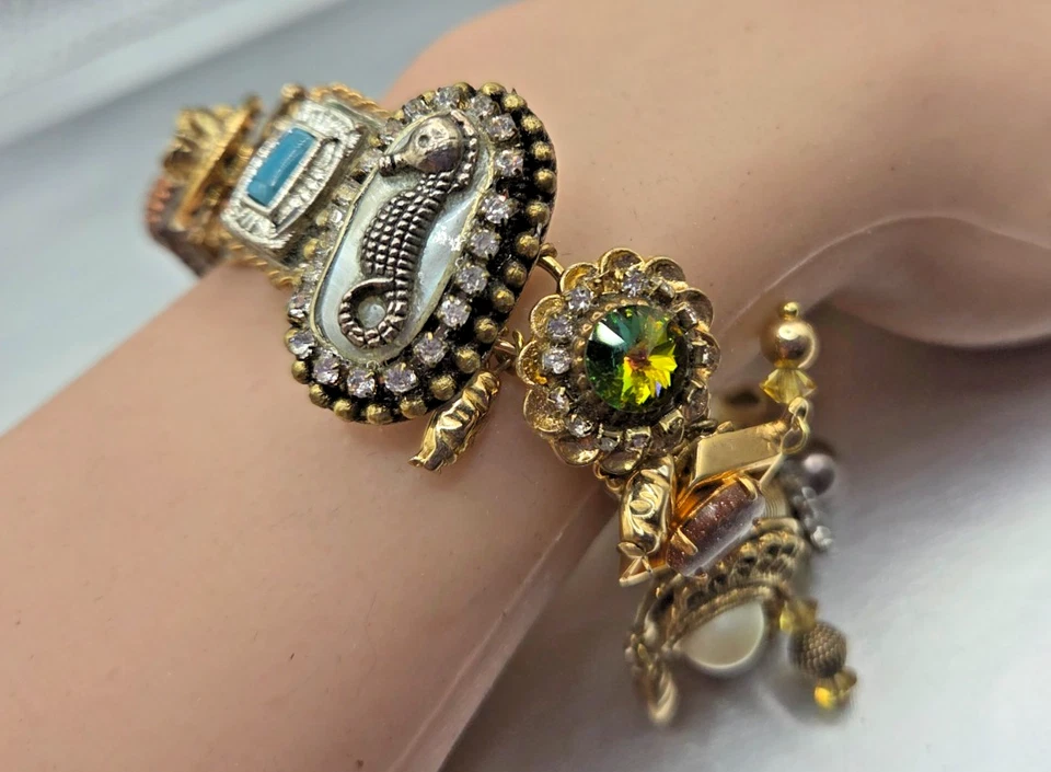 Vintage Couture Multicolor Chunky Art Charm Bracelet 7" - Image 3 of 4