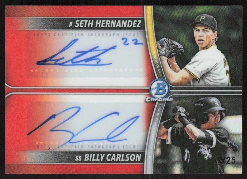 2025 Bowman Draft Dual Orange 9/25 Billy Carlson Auto Seth Hernandez Auto GS1