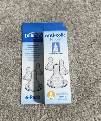 NEW Dr. Brown's 6 Pk Natural Flow Anti-Colic Nipple Level 3 Medium-fast Flow 6m+