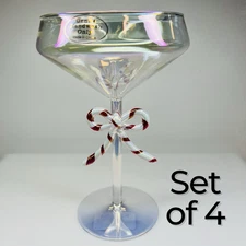 Christmas Coupe Glasses Candy Cane Bow Martini Cocktail Set Of 4 SHIPS PRIORITY