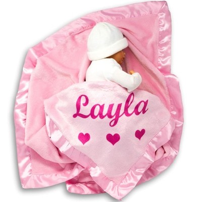 Personalized Baby Blanket for Girls - Pink - Newborn or Infant Gift with Name