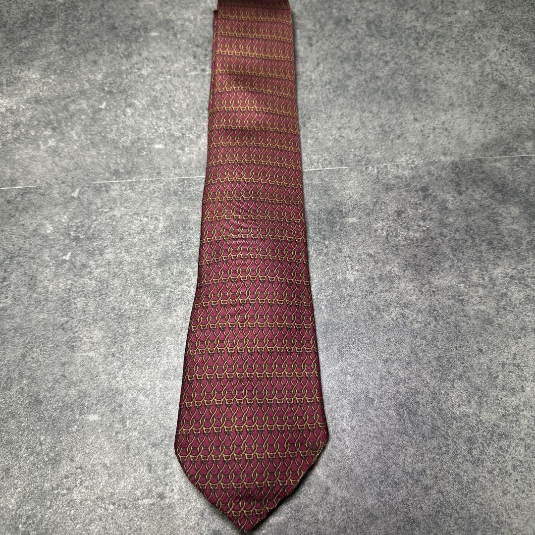 Hermes Silk Necktie Chain Pattern Bordeaux Mens Busin… - Gem