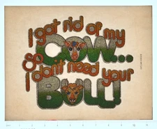 Original VINTAGE 1970s Heat Transfer | I Dont Need Your Bull - Solar Trans '78