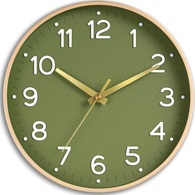 8 Inch Green Wall Clock Silent Non-Ticking Battery Operated Modern Analog