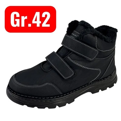 DVINA Herren Stiefel Gr. 42 Boots Winterstiefel Warmfutter Klettverschluss Schwarz Neu