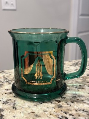 Vintage NASA Kennedy Space Center Cup Clear Green Glass Mug By Culver Made USA