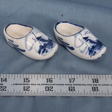 Pair Vintage Delft Clogs Blauw Floral Design Hand Painted Ceramic 