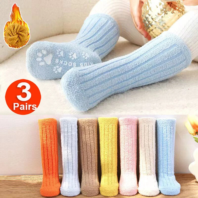 Baby Girls Boys Toddler Anti Slip Long Socks Kids Winter Fleece