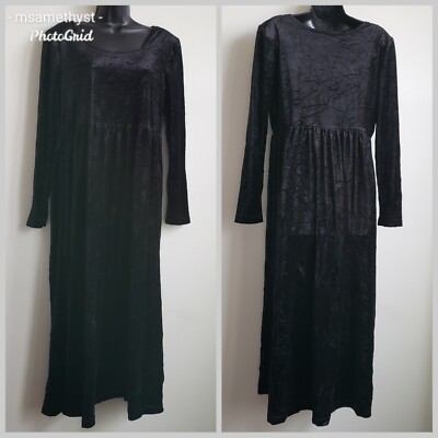 Molly Malloy Evening Sz Black Crushed Velvet Dress Empire Waist Maxi  Modest