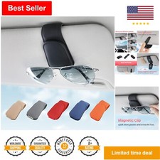 Car Sunglass Holder - Magnetic Leather Eyeglass Holder for Car Visor - Black