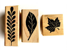 Lot of 3 Made in USA - LEAVES - Wood Mounted Rubber Stamps