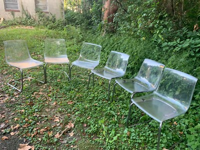 Carl Ojerestan For Ikea 6 Tobias Clear Acrylic Plexi & Chrome Chairs MCM Style