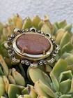 Vintage Beautiful Sparkly Goldstone Goldtone Cabochon Brooch Pin Gold Stone — photo 7