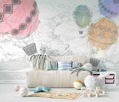 3D World Map Hot Air Balloon Self-adhesive Removeable Wallpaper Wall Mural 529