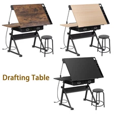 Adjustable Drafting Table and Stool Set with Outlet and Storage Drawers 3 Colors