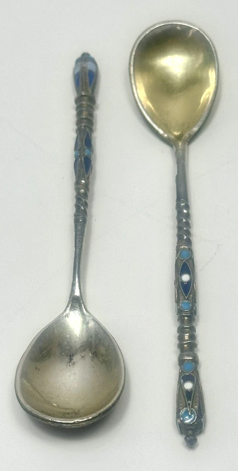 2 антикварные (1890 г.) серебряные/эмалированные ложки клуазоне 0,875 от Gustav Klingert - Изображение 3 из 4