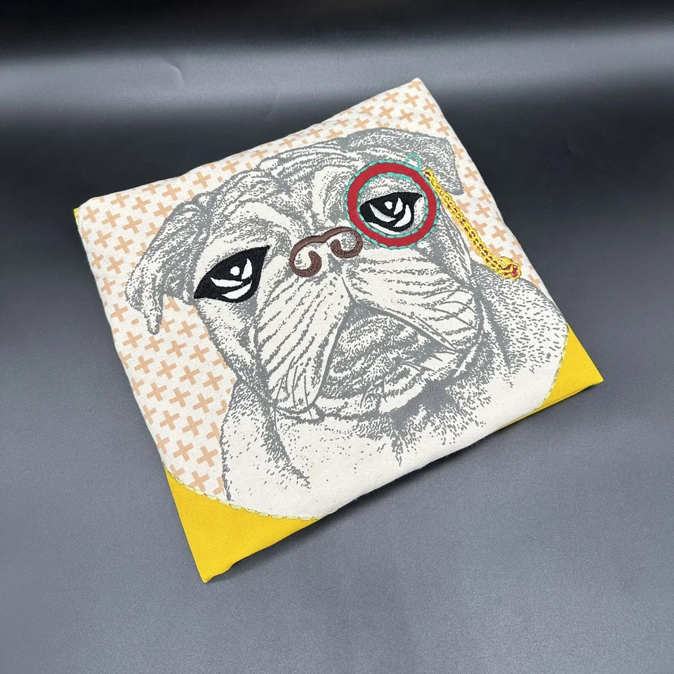 Yellow Throw Pillow Cover Dog Pillowcase Decorative Monocle Bulldog Pug Kitschy - Image 4 of 4