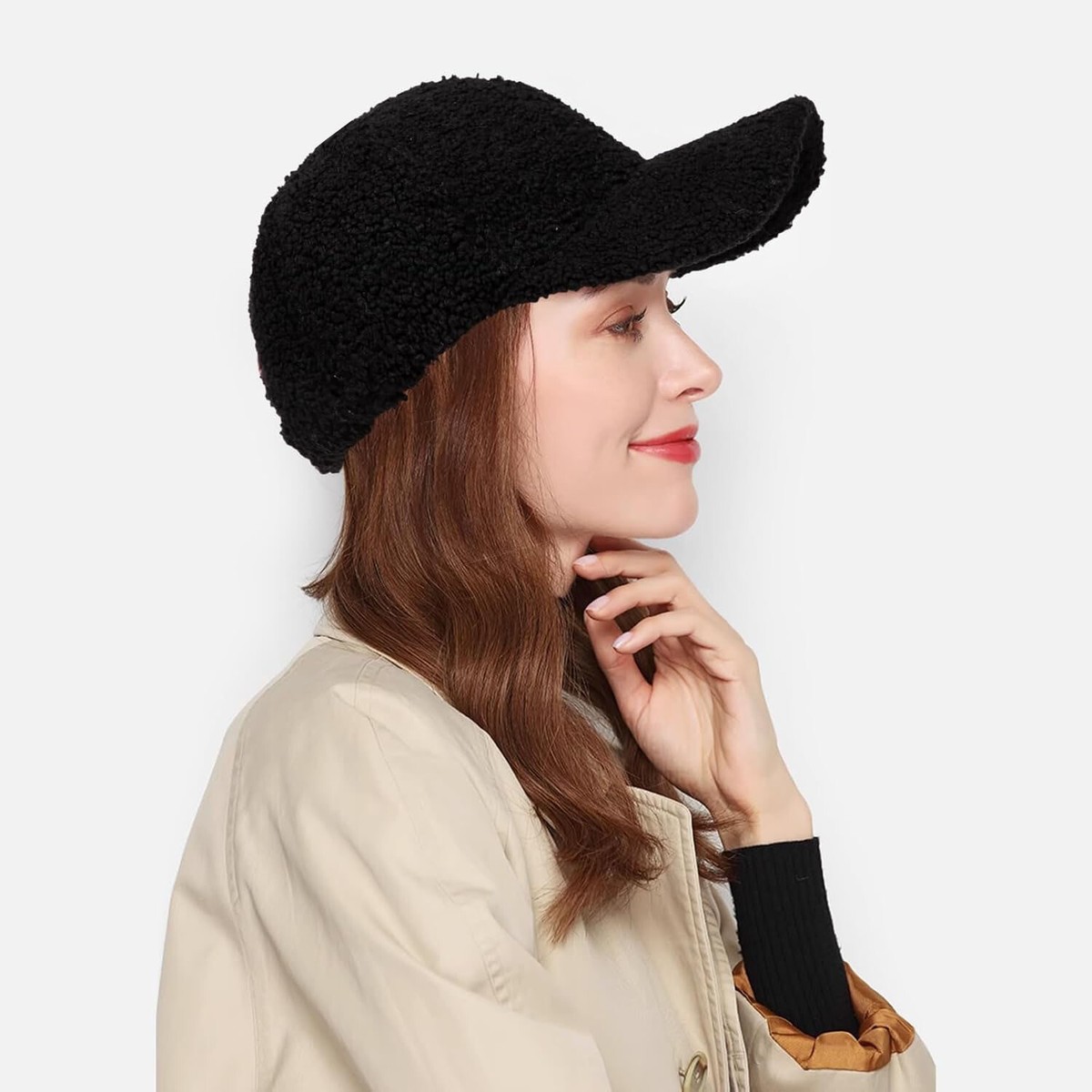 New Custom Designed Black Teddy Fuzzy Baseball Cap with Black Sparkly Wifey. Fashion Faux Fur Hat | Customizable Faux Fur Baseball Hat  main image 2