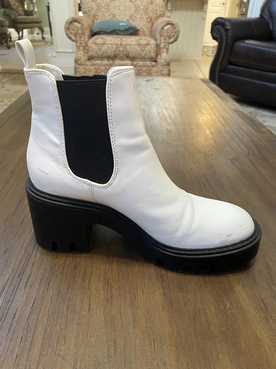 Forever 21 Womens White Combat Boots Platform Faux Leather Ankle