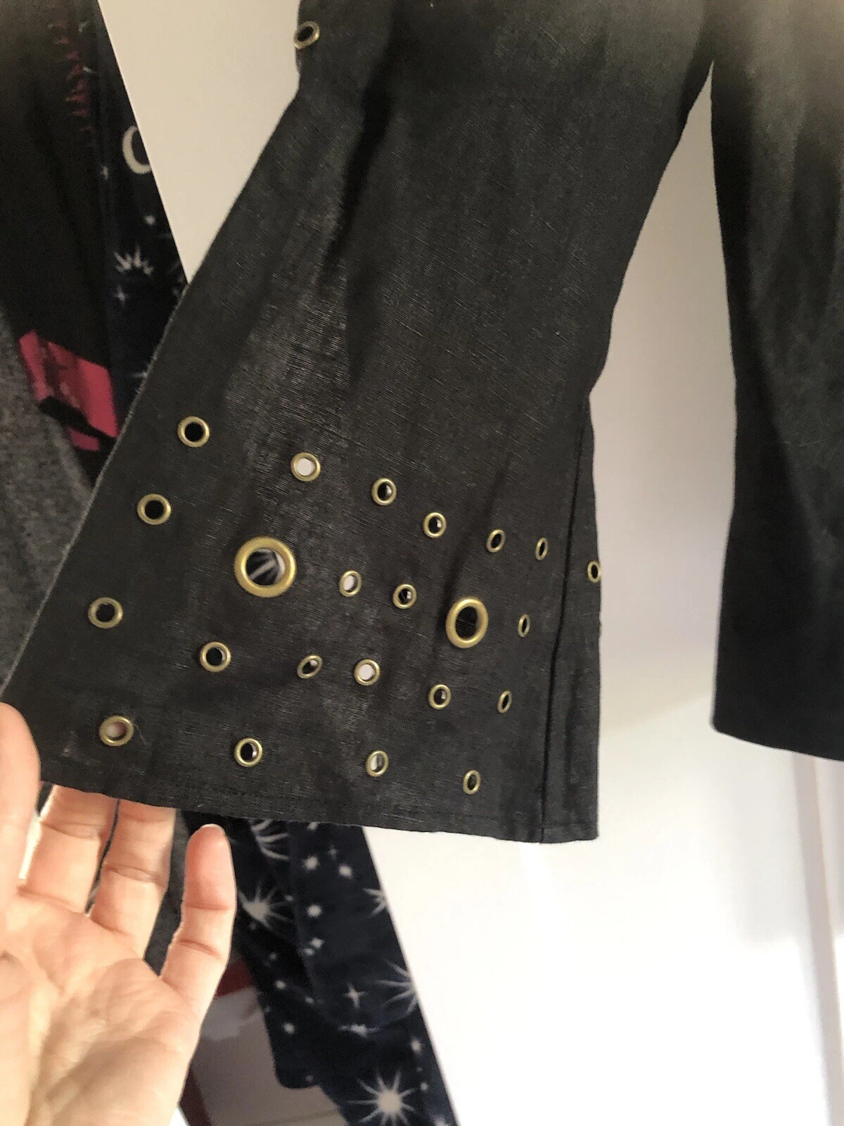 VALENTINO Top donna Nikki Valentine nero lino irlandese foderato taglia 10 occhielli manica larga