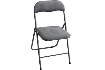 EXPO-BÖRSE UNBEKANNT KYNAST Klappstuhl grau Samtbezug gepolstert Metallgestell Küchenstuhl Camping