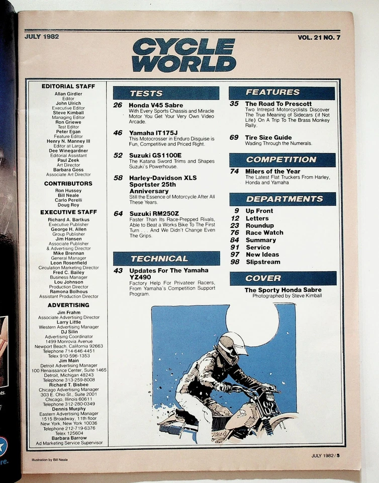 Журнал Cycle World июль 1982 Honda V45 Sabre Suzuki GS1100 Harley - Изображение 2 из 4