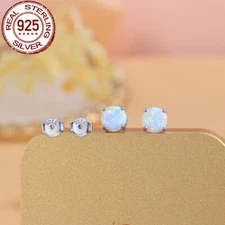 Charming White Opal Round Stone Stud Earrings 925 Sterling Silver Bridal Jewelry