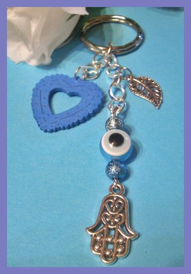 Fatimas Hand & Evil Eye Schlüsselanhänger Taschenanhänger NEU blau/silb. (D447)