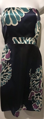 TIBI Dress Silk Black Green Teal Strapless Midnight Bloom Mini MSRP $345 Sz 4 - Picture 3 of 12