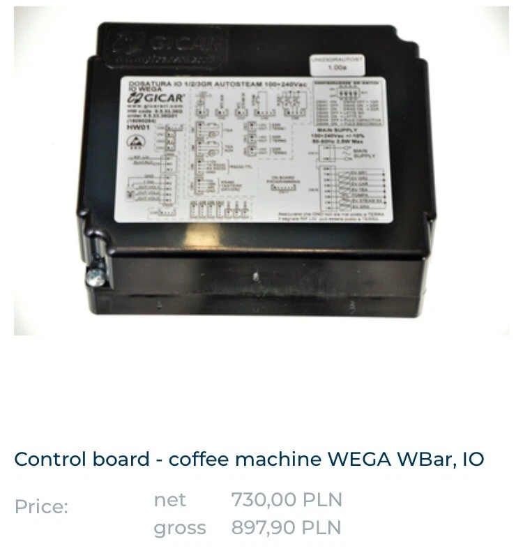 Placa de control Gicar 9.5.33.36G - cafetera WEGA WBar Dosatura IO Foto 4 de 4