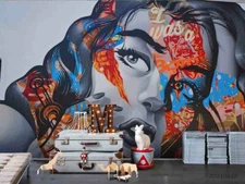 3D Graffiti  Girl Wallpaper Wall Mural Removable Self-adhesive Sticker3698