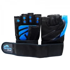 Spinto Fitness Men’s Workout Gloves W/ Wrist Wraps | BLUE & GRAY | SMALL