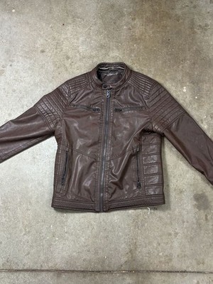 Vintage Angelo Litrico Brown Faux Leather Moto Biker Jacket