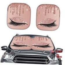 2 Pieces Car Windshield Folding Sun Shade Pink Eyes Design Sunshades Eye Pink