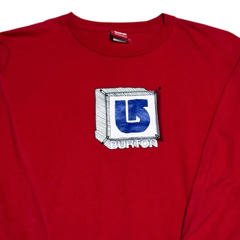 Винтажная футболка 2000-х с логотипом Burton Square красная с длинным рукавом молодежная большая - Изображение 2 из 4