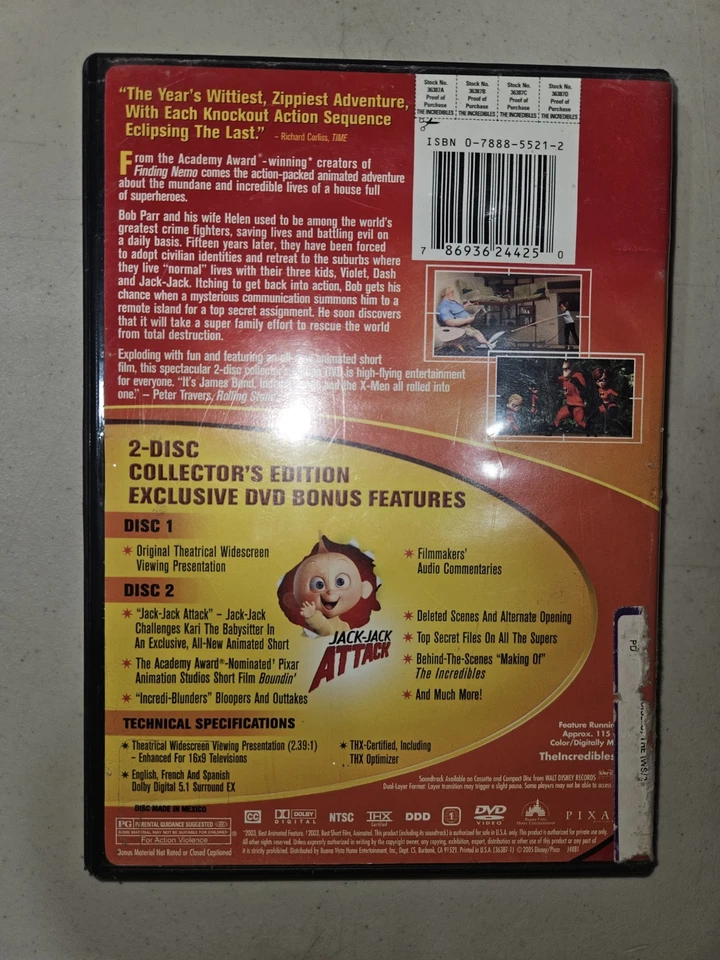 The Incredibles (DVD, 2005) 2-Disc Collector’s Edition Pixar Disney Movie VG - Image 2 of 4
