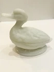 Antique  Vallerysthal  Opaline Milk Glass Duck on Nest Covered Dish – White