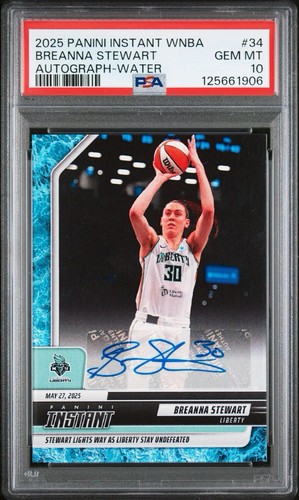 Breanna Stewart 2025 Panini Instant WNBA 34 Water Parallel Auto /10 PSA 10 Pop 1