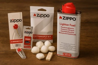 Zippo Zubehör Starterset Original 125ml Benzin + Feuersteine + Docht + Watte