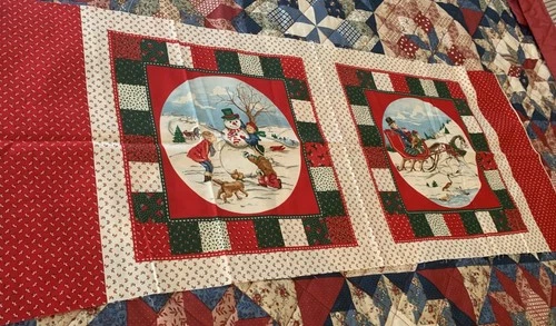 Winter Holiday  Fabric Pillow Panel 17 Inch Sleigh Snowman Red Green Brand New - product listing photo