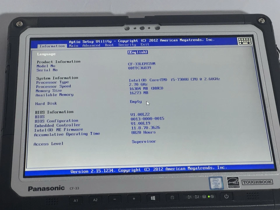 Panasonic Toughbook CF-33 TABLET NO HD Tested boot to BIOS – AS/IS CF-33LEPFZVM - Image 3 of 4