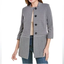 NEW Cabi 5474 Size Large Navy blue Striped Button Up blazer Jacket Nautical